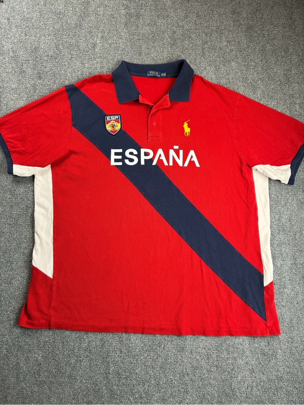 Polo Ralph Lauren Red España Polo with Navy Collar and Yellow Logo